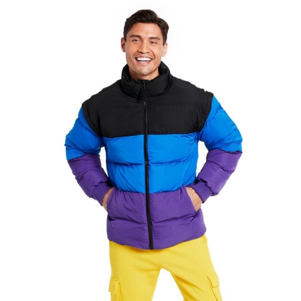 XL Men's Color Block Puffer Jacket - LEGO® Collection x Target Black Blue…